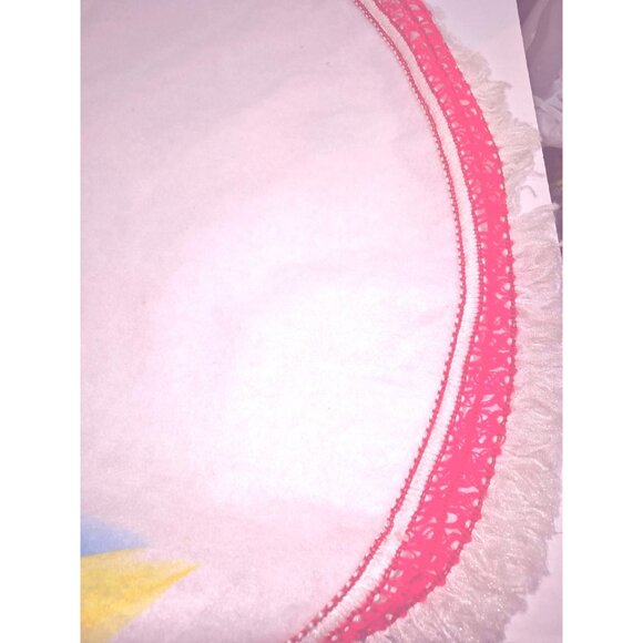 Vintage  Mcm Round Nativity Scene Blanket Tree Skirt Fringe Red Border - Picture 4 of 9